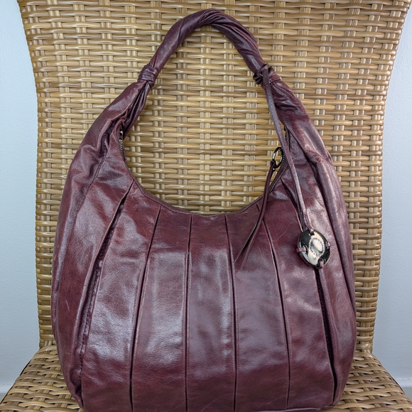 Donald J. Pliner Handbags - Donald J Pliner Purple Burgundy Soft Leather Hobo Shoulder Bag Purse